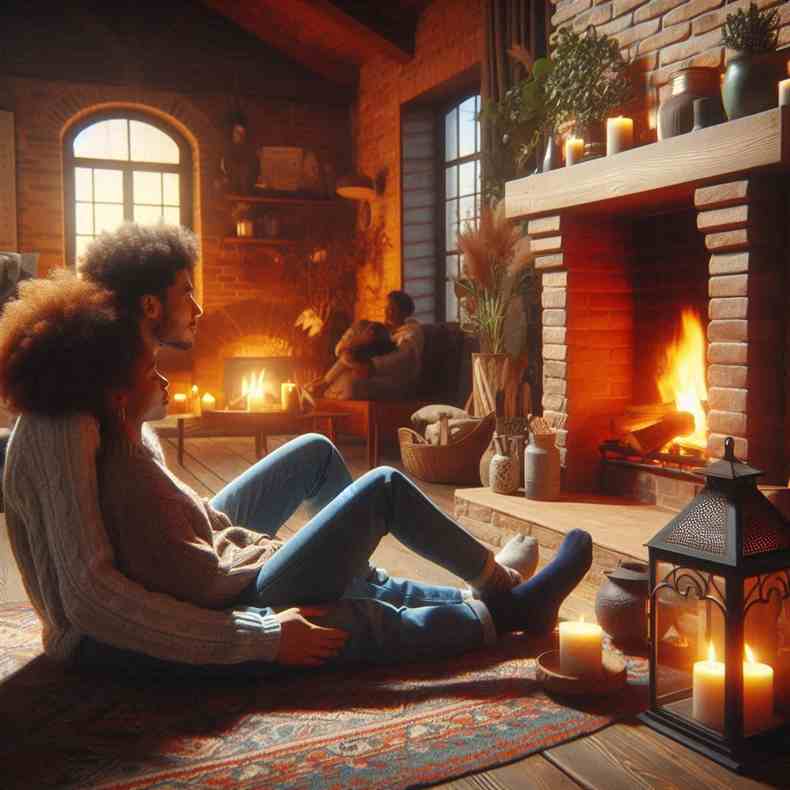 Family enjoying their fireplace