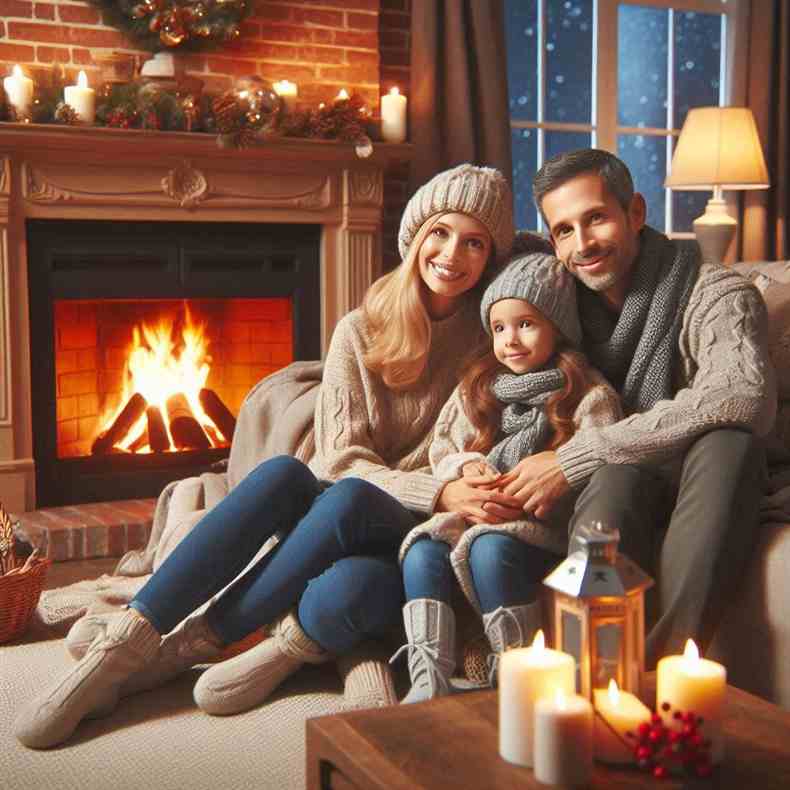 Family enjoying their fireplace