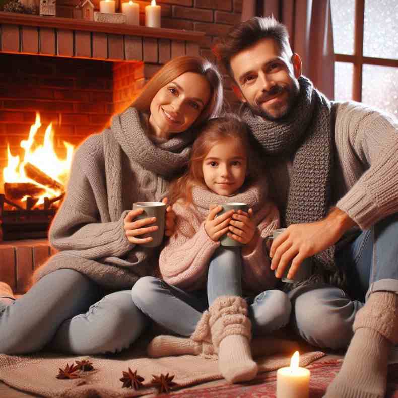 Family enjoying their fireplace